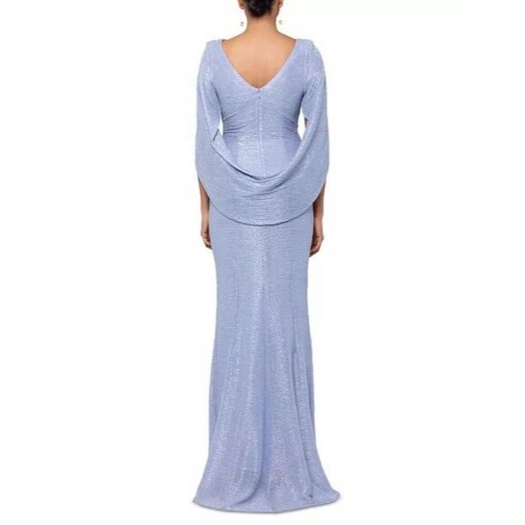 Betsy & Adam Size Size 12 Petite Blue Metallic Cape cocktail formal Gown Dress - Picture 2 of 11
